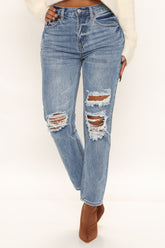 My Way High Rise Distressed Boyfriend Jeans - Medium Wash Ins Street
